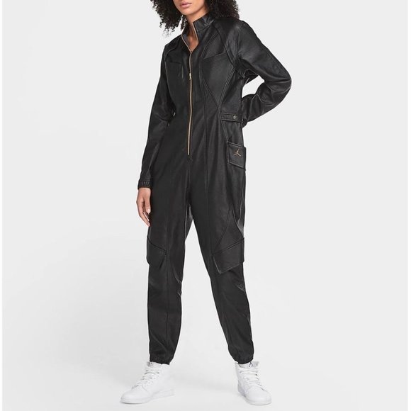 Jordan Pants - Jordan Nike Air Black Ctr Faux Leather Flightsuit Jumpsuit